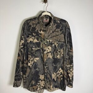 Vintage Mossy Oak Camo Button Down Shirt Mens XL Long Sleeve Forest Camouflage